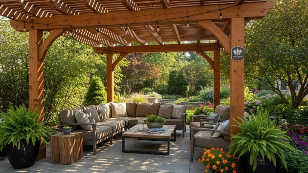 Outdoor living space with custom patio cover highlighting veteran-owned contractor expertise